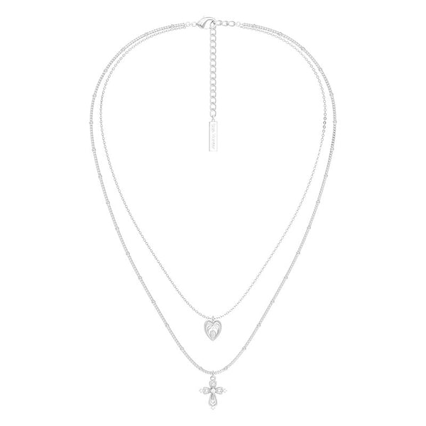  Lace Glimmer Heart & Cross Double Layer Necklace - friendship necklace gift from Bestie Keepsake