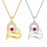  Ornate Double Heart Name Pendant Necklace with Birthstone - friendship necklace gift from Bestie Keepsake