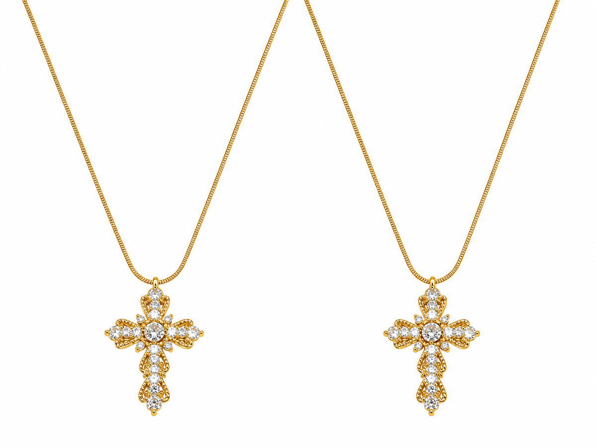  Ornate Zirconia Cross Pendant Necklace - friendship necklace gift from Bestie Keepsake