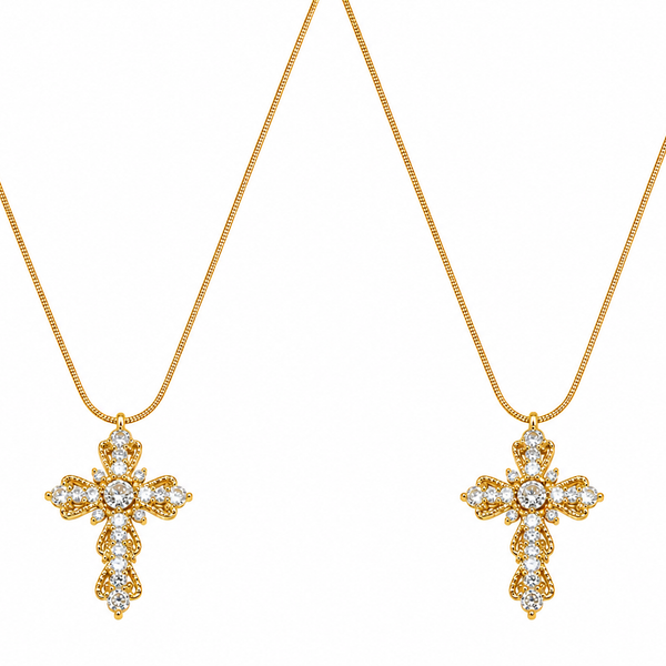  Ornate Zirconia Cross Pendant Necklace - friendship necklace gift from Bestie Keepsake