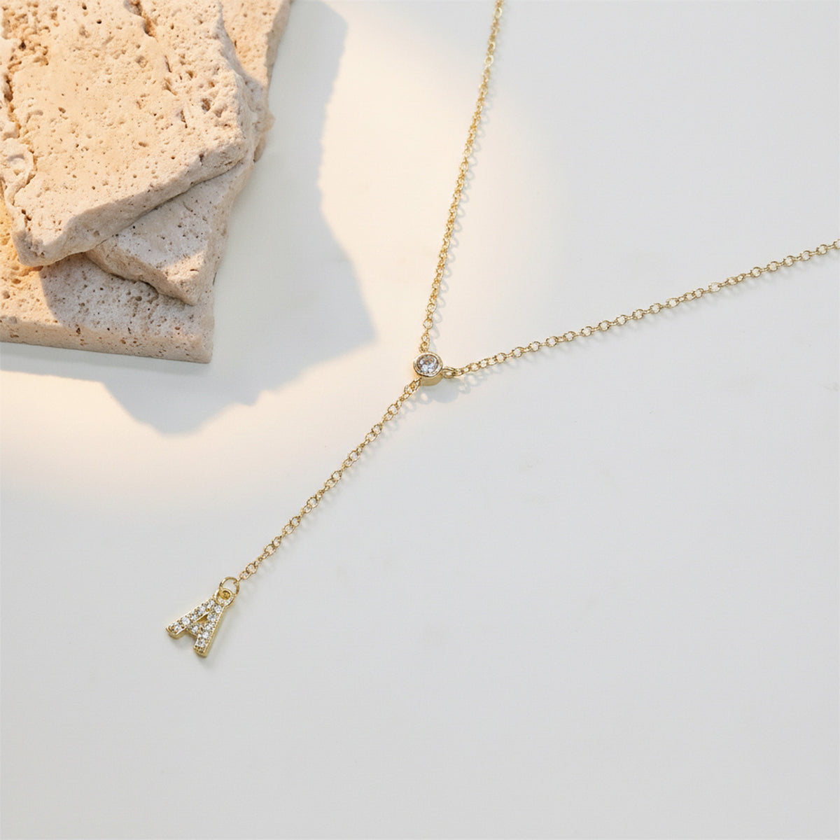  Pavé Initial Lariat Necklace Brass - friendship necklace gift from Bestie Keepsake