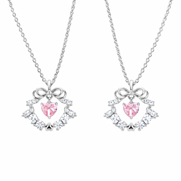  Sparkling Ribbon Heart Wreath Necklace - friendship necklace gift from Bestie Keepsake