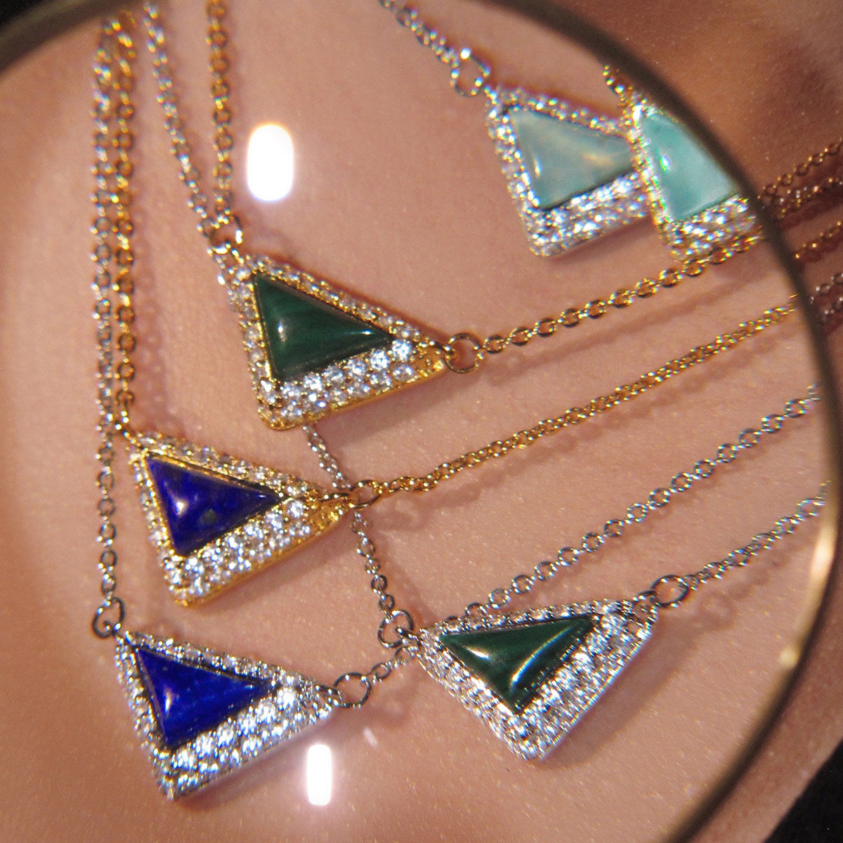  Delta Geometric Triangle Necklace with Stone Inlay - friendship necklace gift from Bestie Keepsake
