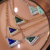  Delta Geometric Triangle Necklace with Stone Inlay - friendship necklace gift from Bestie Keepsake