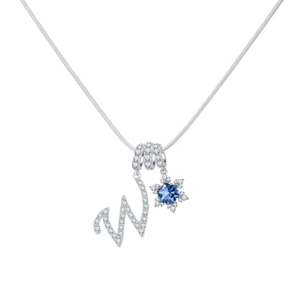  Pavé Initial and Blue Crystal Bloom Necklace - friendship necklace gift from Bestie Keepsake