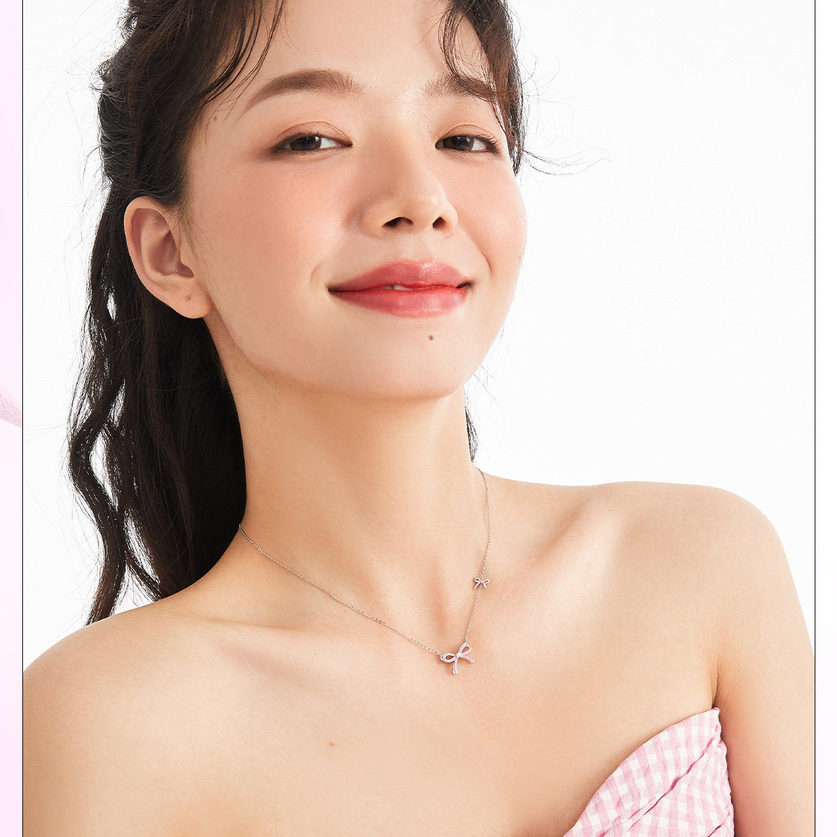  Dainty Pave Bow Ribbon Necklace in Sterling Silver - friendship necklace gift from Bestie Keepsake