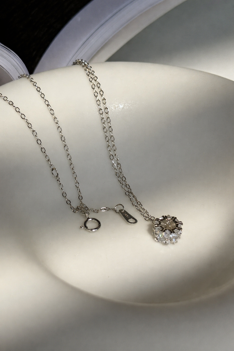  Pave Cylinder Pendant Necklace Sterling Silver - friendship necklace gift from Bestie Keepsake