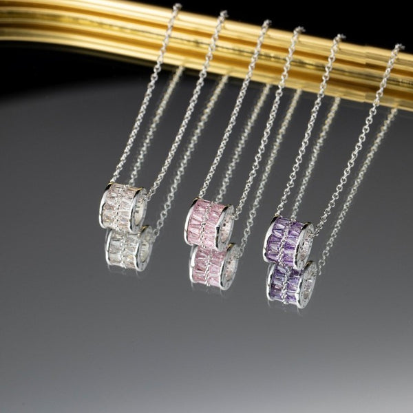  Ornate Pave Zircon Cylinder Pendant Necklace - friendship necklace gift from Bestie Keepsake