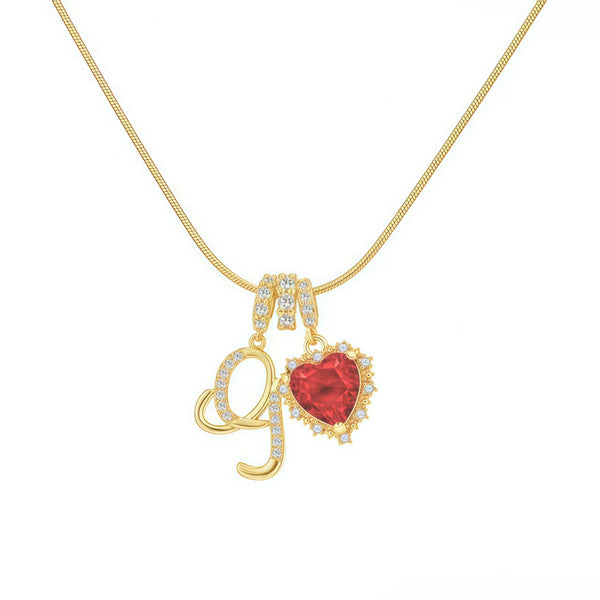  Ornate Script Initial & Red Heart Necklace in 18K Gold Plated - friendship necklace gift from Bestie Keepsake