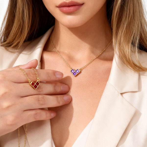  Geometric Heart Birthstone Necklace Stainless Steel - friendship necklace gift from Bestie Keepsake