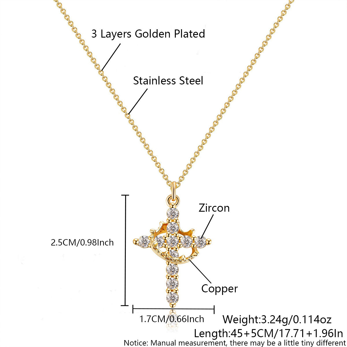  Ornate Crown Cross Spinning Ring Necklace - friendship necklace gift from Bestie Keepsake