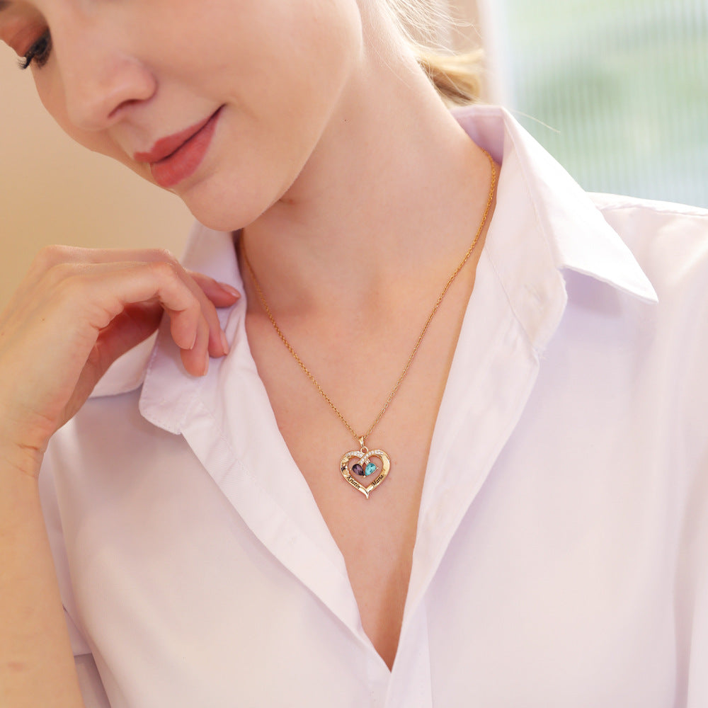  Dainty Dual Birthstone Heart Necklace - friendship necklace gift from Bestie Keepsake