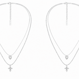  Lace Glimmer Heart & Cross Double Layer Necklace - friendship necklace gift from Bestie Keepsake
