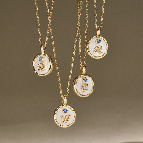  Mother of Pearl Initial Pendant Necklace in K-Gold Finish - friendship necklace gift from Bestie Keepsake