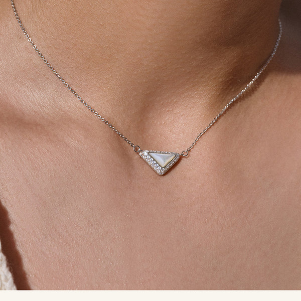 Delta Geometric Triangle Necklace with Stone Inlay - friendship necklace gift from Bestie Keepsake