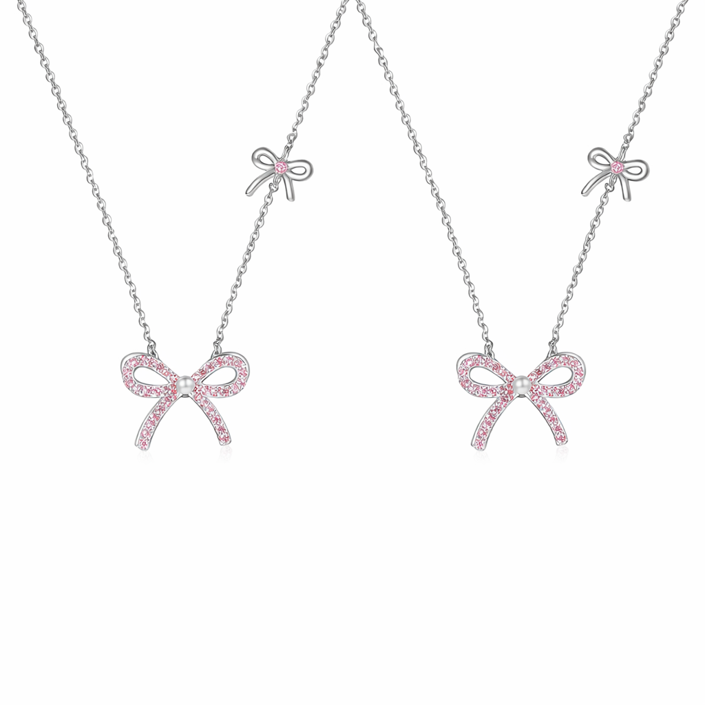  Dainty Pave Bow Ribbon Necklace in Sterling Silver - friendship necklace gift from Bestie Keepsake