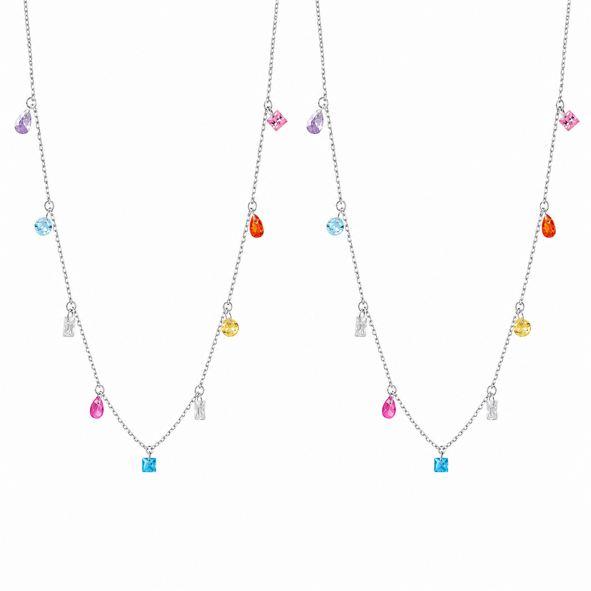  Rainbow CZ Charm Station Jewelry 18K Gold Plated - friendship necklace gift from Bestie Keepsake
