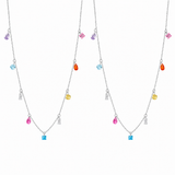  Rainbow CZ Charm Station Jewelry 18K Gold Plated - friendship necklace gift from Bestie Keepsake