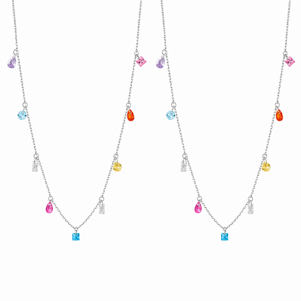  Rainbow CZ Charm Station Jewelry 18K Gold Plated - friendship necklace gift from Bestie Keepsake