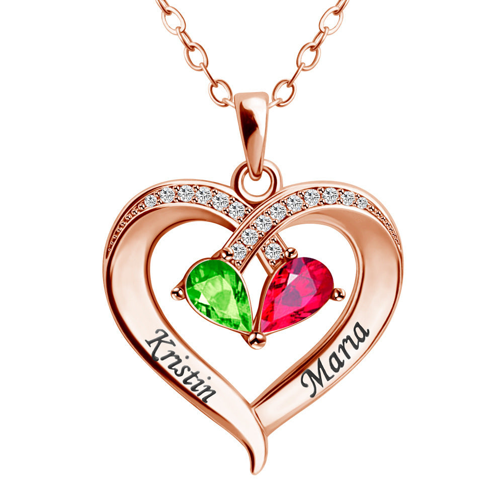  Dainty Dual Birthstone Heart Necklace - friendship necklace gift from Bestie Keepsake