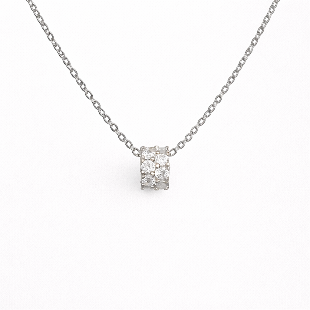  Pave Cylinder Pendant Necklace Sterling Silver - friendship necklace gift from Bestie Keepsake