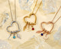 open heart birthstone necklace with initial pendant