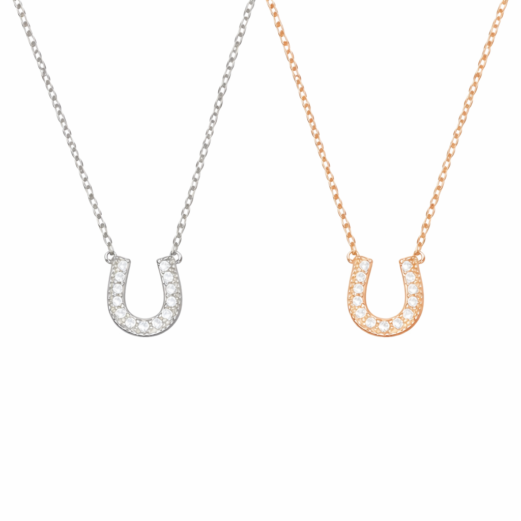  Pavé Horseshoe Pendant Necklace in Sterling Silver - friendship necklace gift from Bestie Keepsake