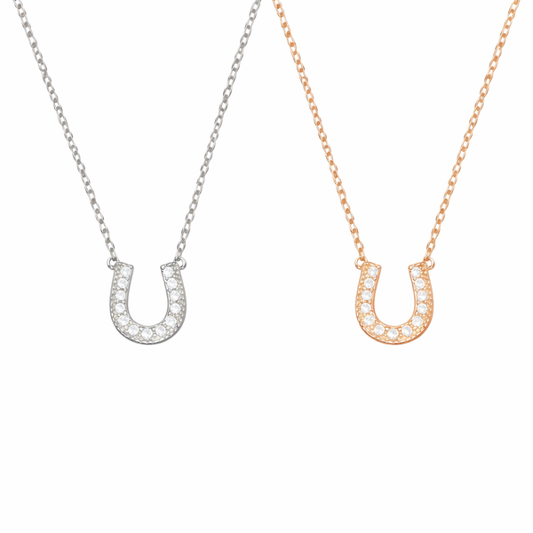  Pavé Horseshoe Pendant Necklace in Sterling Silver - friendship necklace gift from Bestie Keepsake