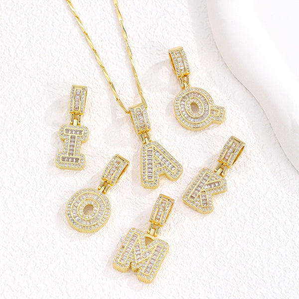  Baguette Zircon Initial Letter Pendant Necklace - friendship necklace gift from Bestie Keepsake