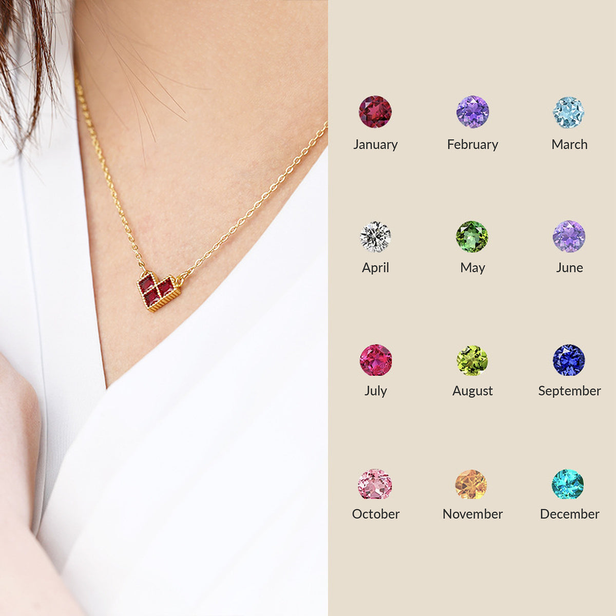  Geometric Heart Birthstone Necklace Stainless Steel - friendship necklace gift from Bestie Keepsake
