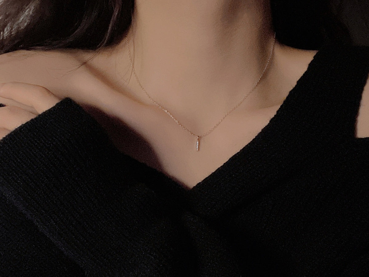  Pave Slender Bar Necklace in 925 Sterling Silver - friendship necklace gift from Bestie Keepsake