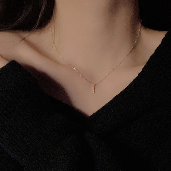  Pave Slender Bar Necklace in 925 Sterling Silver - friendship necklace gift from Bestie Keepsake