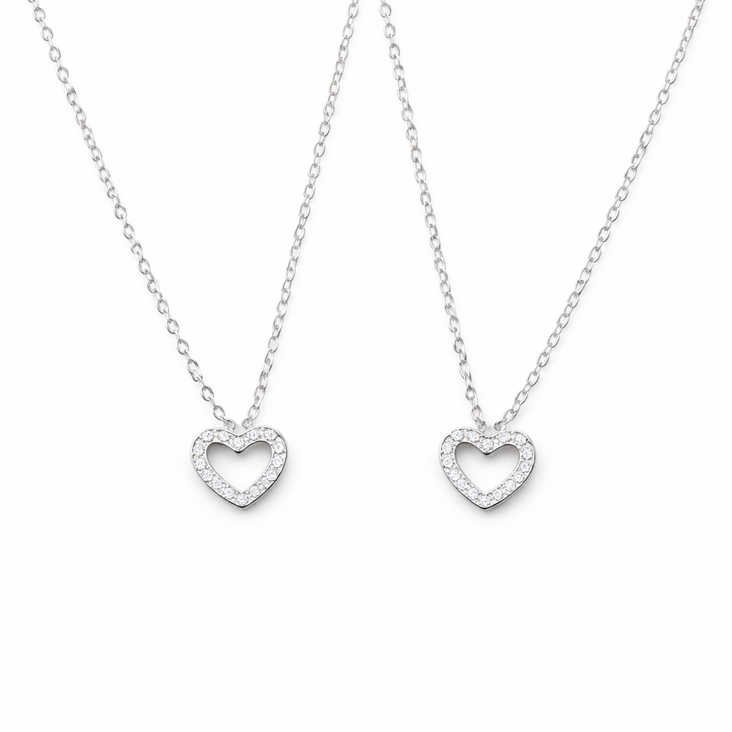  Pavé Open Heart Pendant Necklace in Sterling Silver - friendship necklace gift from Bestie Keepsake