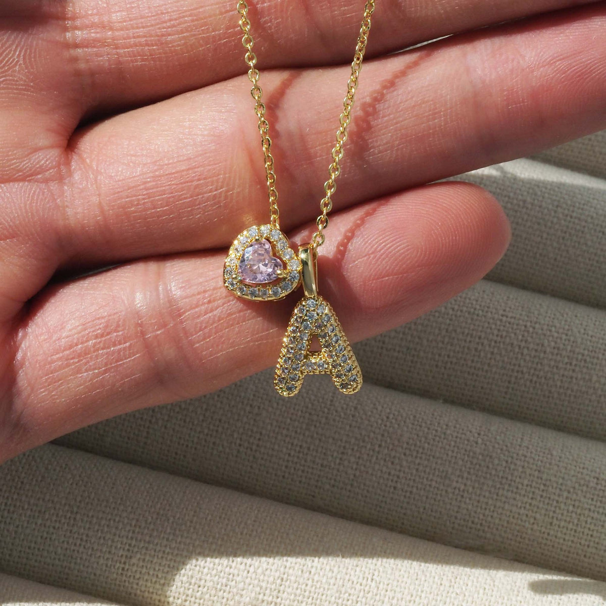  Pave Initial & Heart Birthstone Necklace in 18K Gold Finish - friendship necklace gift from Bestie Keepsake