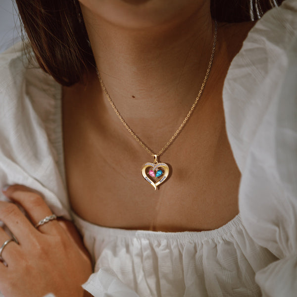  Dainty Dual Birthstone Heart Necklace - friendship necklace gift from Bestie Keepsake
