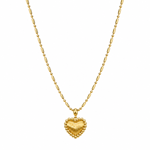  Ornate Textured Heart Pendant Necklace in 18K Gold Plated Brass - friendship necklace gift from Bestie Keepsake