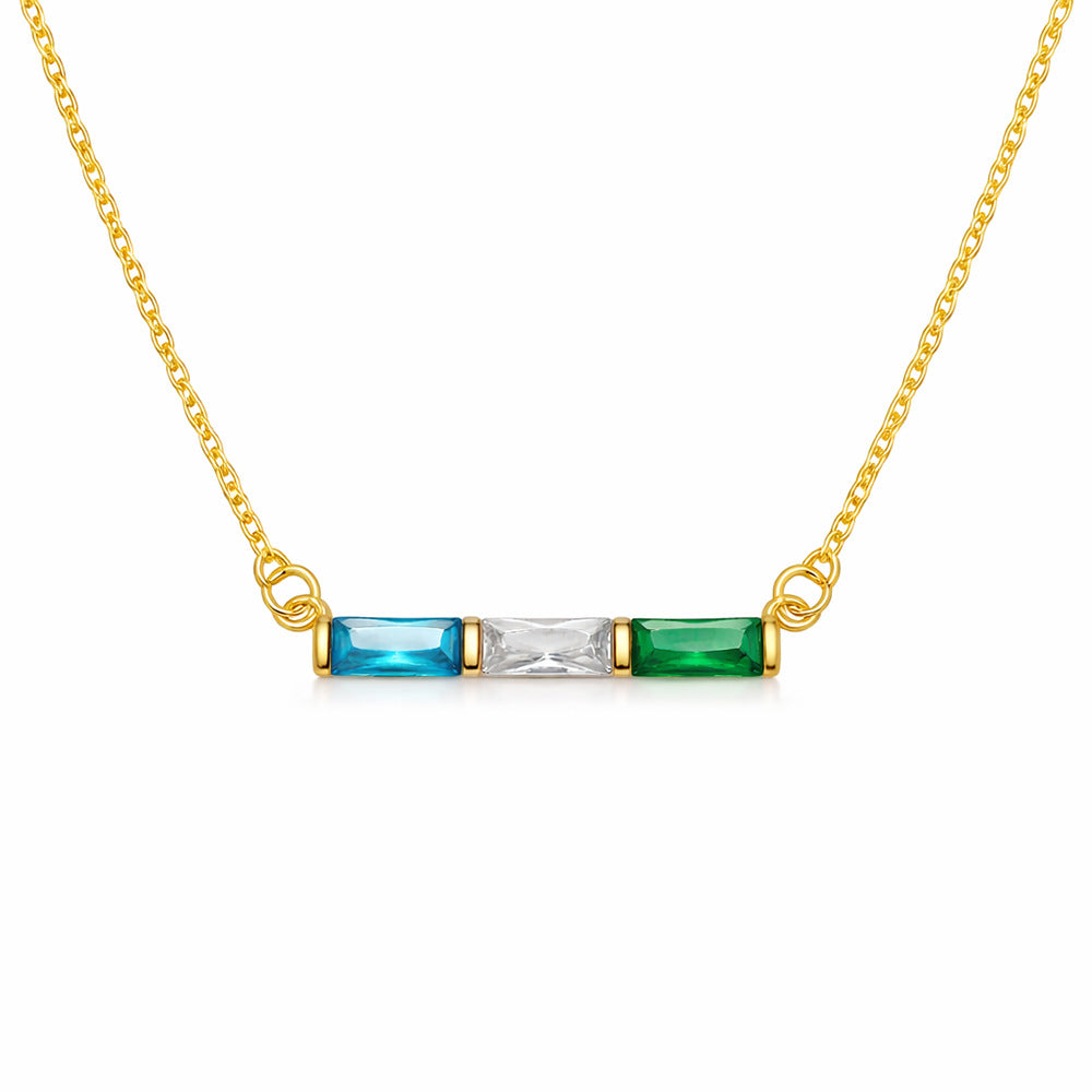  Baguette Birthstone Bar Necklace Stainless Steel - friendship necklace gift from Bestie Keepsake
