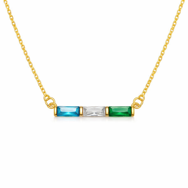  Baguette Birthstone Bar Necklace Stainless Steel - friendship necklace gift from Bestie Keepsake