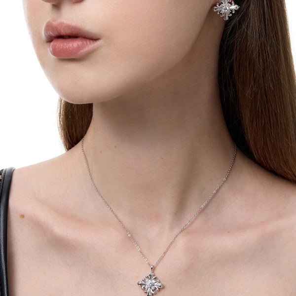  Ornate Fleur-de-lis Pendant Necklace with Cubic Zirconia - friendship necklace gift from Bestie Keepsake