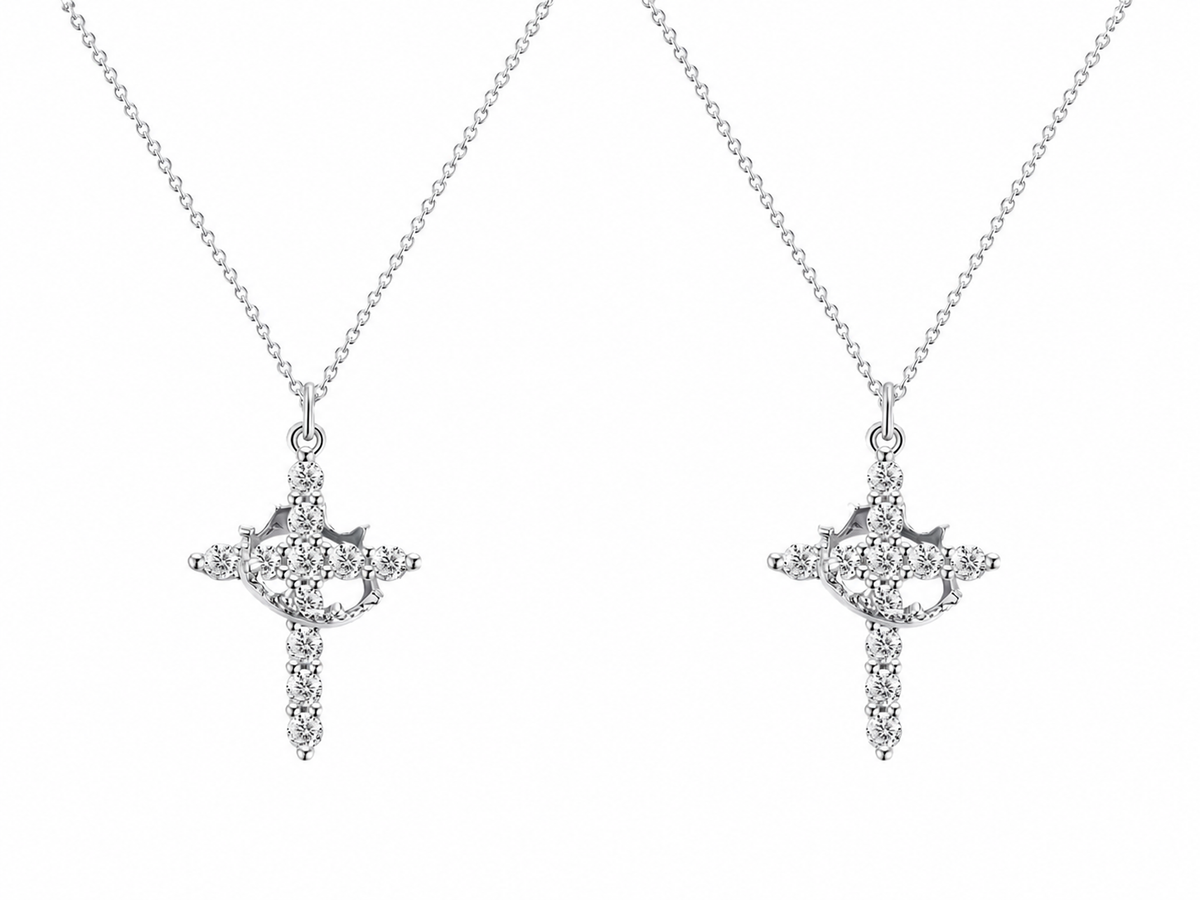  Ornate Crown Cross Spinning Ring Necklace - friendship necklace gift from Bestie Keepsake