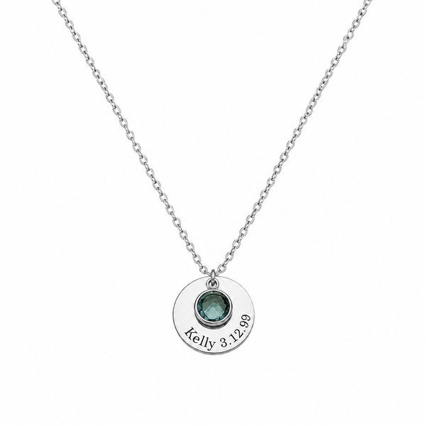 Personalized Birthstone & Engraved Disc Charm Necklace - friendship necklace gift from Bestie Keepsake