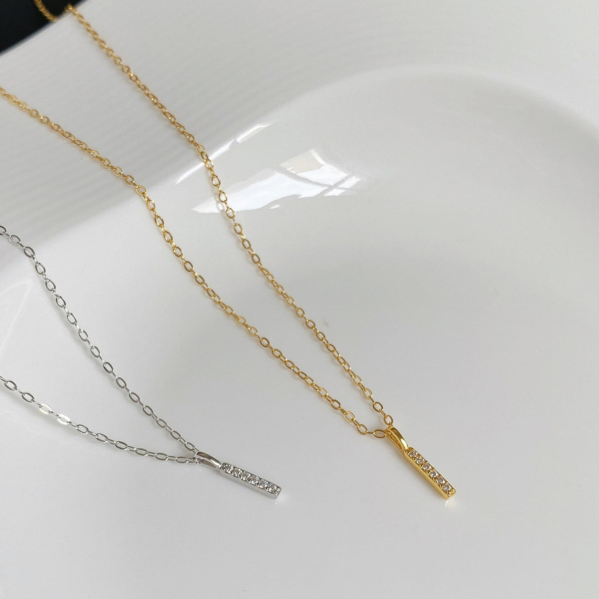  Pave Slender Bar Necklace in 925 Sterling Silver - friendship necklace gift from Bestie Keepsake