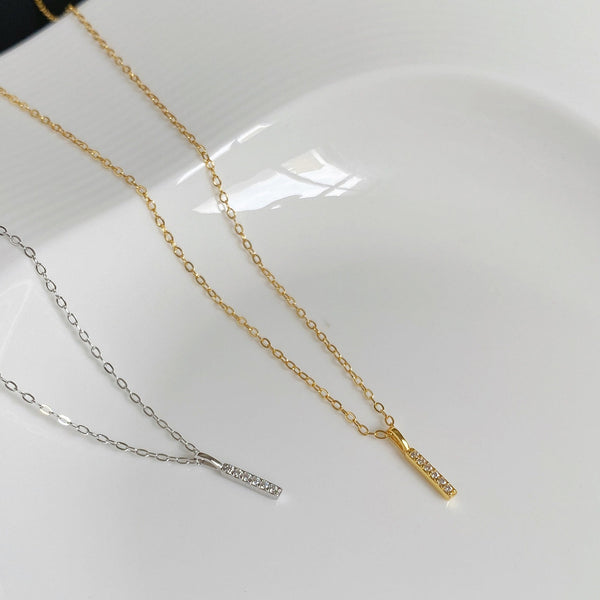  Pave Slender Bar Necklace in 925 Sterling Silver - friendship necklace gift from Bestie Keepsake