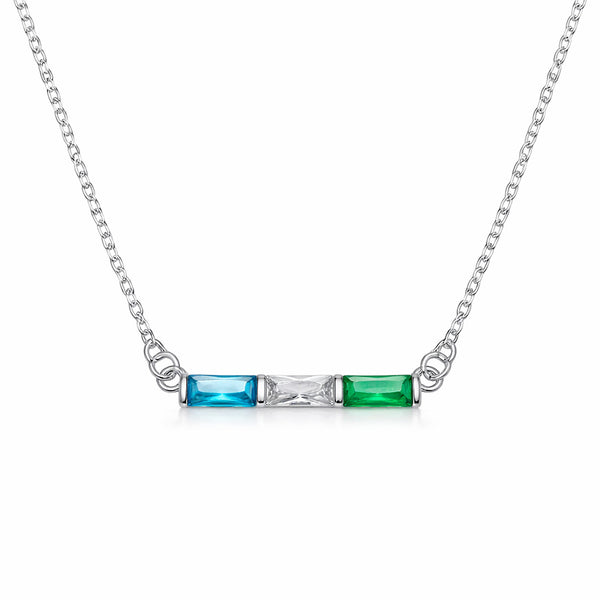  Baguette Birthstone Bar Necklace Stainless Steel - friendship necklace gift from Bestie Keepsake