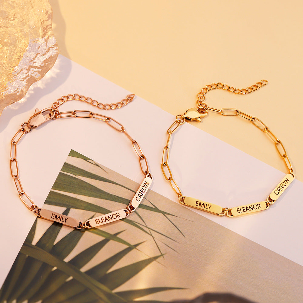  Engraved Name Bar Paperclip Link Bracelet Stainless Steel - friendship necklace gift from Bestie Keepsake