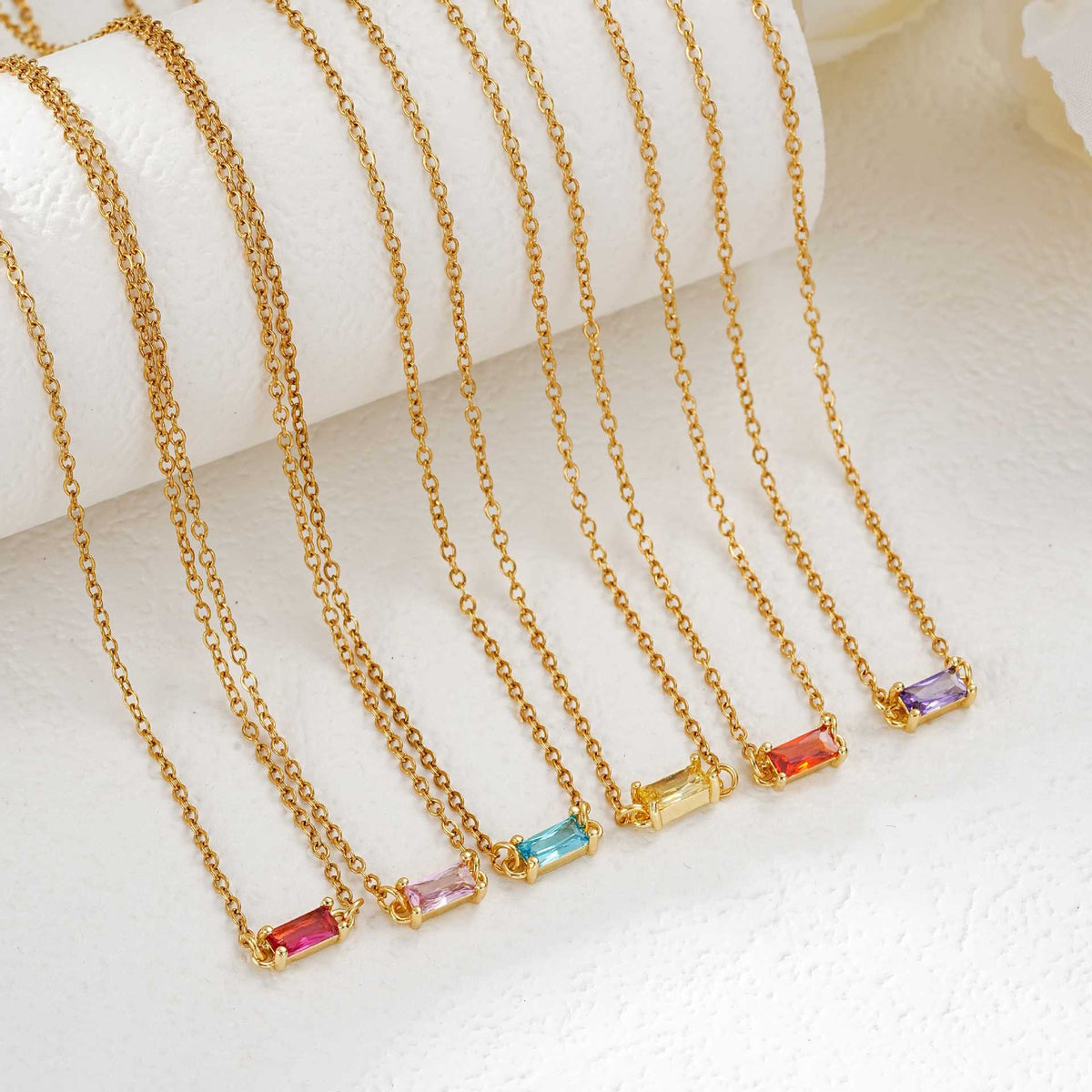  Baguette Cut Birthstone Necklace Stainless Steel - friendship necklace gift from Bestie Keepsake