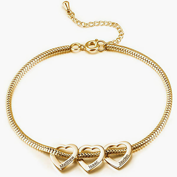  Heart Charm Snake Chain Bracelet in Stainless Steel - friendship necklace gift from Bestie Keepsake