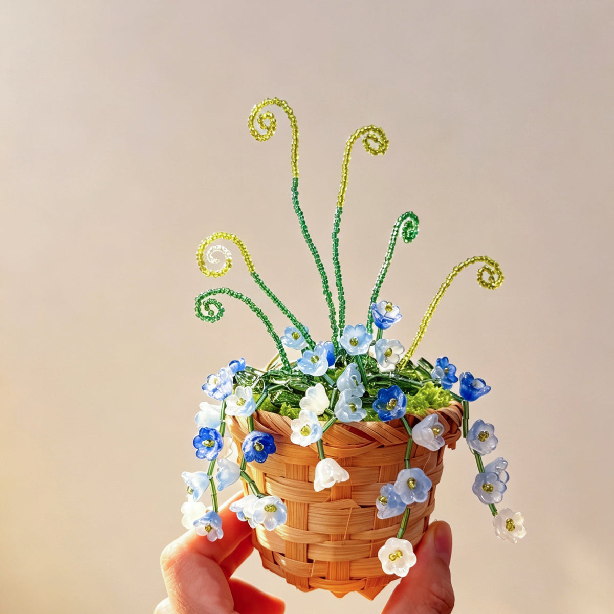 Bluebell beaded plant DIY kit in mini basket