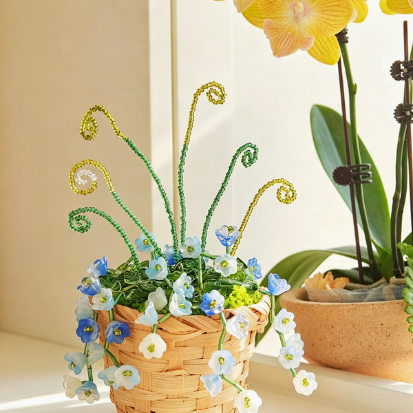 Finished bluebell beaded plant basket