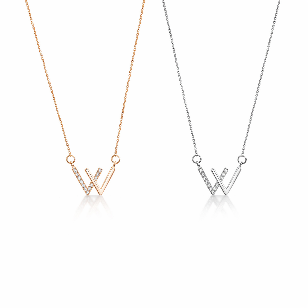  Pavé Initial W Pendant Necklace - friendship necklace gift from Bestie Keepsake